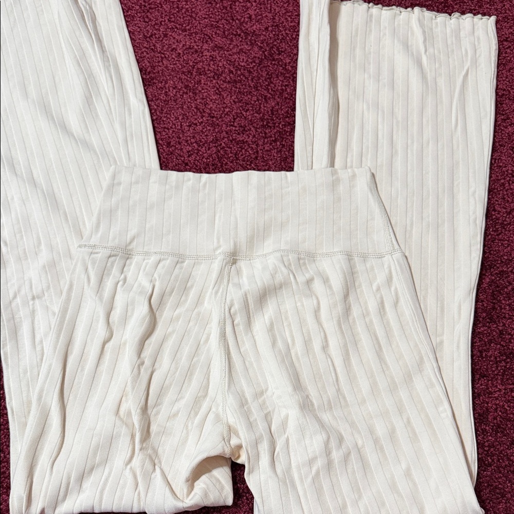 aerie Cream Ribbed High-Waist Wide-Leg Leggings - Picture 4 of 4